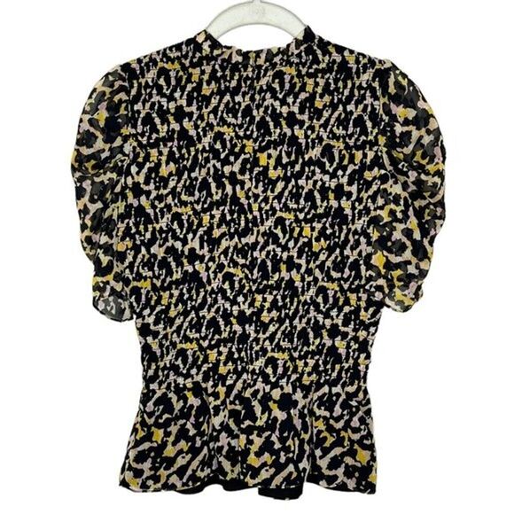 Amanda Uprichard Top Size Small Adrina Smocked Blouse Black Animal Print - Picture 5 of 10